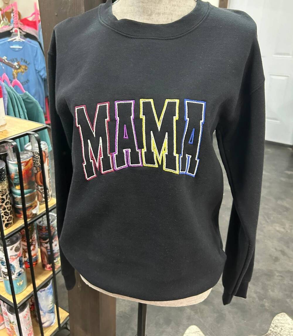 NEW GILDAN women's mama embroidered pullover in black